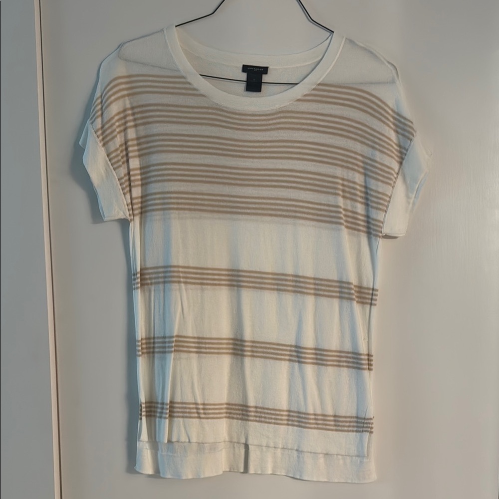 Ann Taylor Cream and White Boxy Short Sleeve T-Shirt